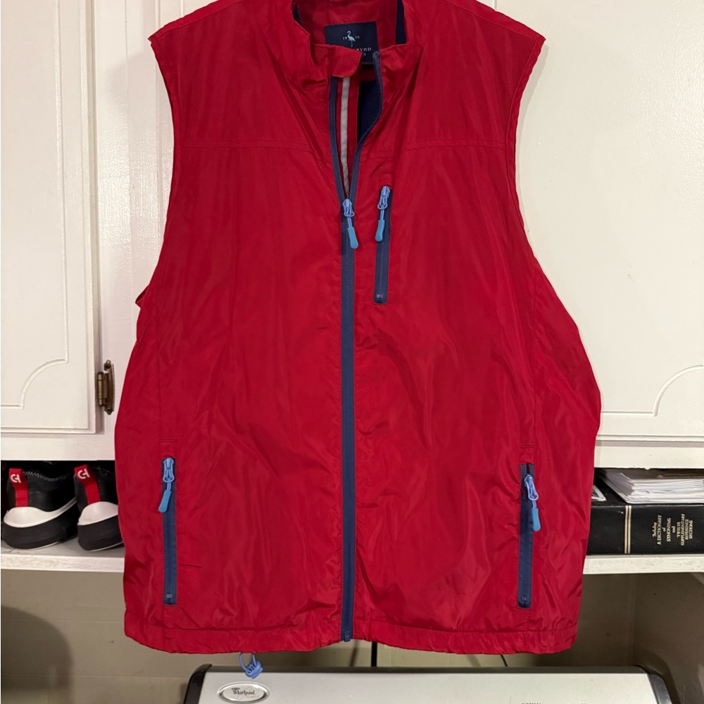 Tailorbyrd Red Men's Zip-Front Vest with Blue Zipper Accents